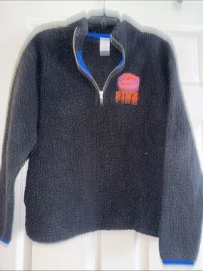 PINK Victoria's Secret Men's Black Sherpa Half-Zip with Orange Logo